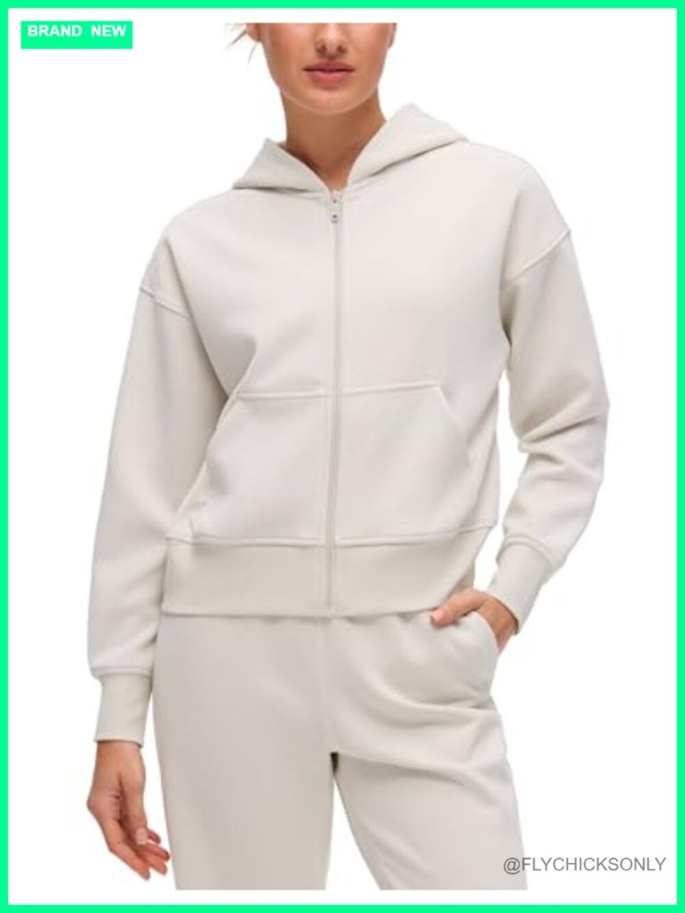 Full Zip Hoodie Relaxed Fit Soft Stretch Waist Length Activewear